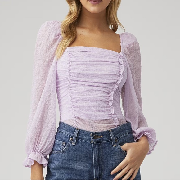 ASTR The Label Tops - ASTR Lilac Tonina Top Women's S Ruched Puff Sleeve Fairycore Renaissance Blouse